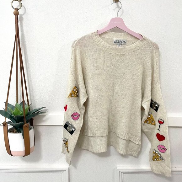 Wildfox Emoji Knit Jeweled Ivory Sweater Size XS - Picture 1 of 10